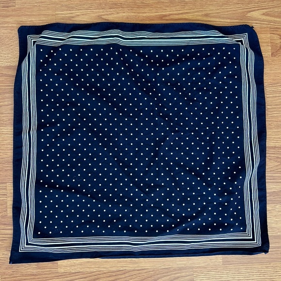 Accessories - Vintage Dark Navy Bandana with White Polka Dots and Stripes